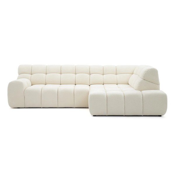 Divano angolare bianco allungabile/con movimento relax elettrico (con penisola a destra/a L) Andre – Bobochic Paris
