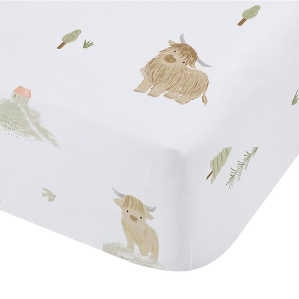 Lenzuolo con angoli per bambini bianco in cotone per culla 70x140 cm Mini Moo Cow – Bianca