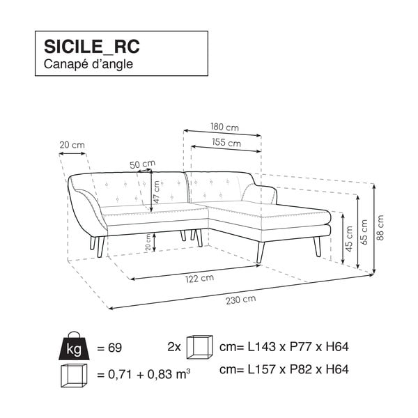 Divano nero con lettino sul lato destro Sicile - Mazzini Sofas-image-4