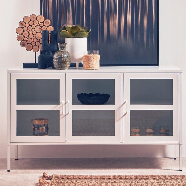 Vetrina bianca in acciaio 140x80x45 cm Acier – Premier Housewares-image-2