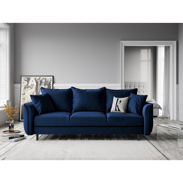 Divano letto in velluto blu Basso - Kooko Home-image-4