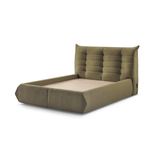 Letto matrimoniale imbottito verde scuro con contenitore a griglia 180x200 cm Clothilde - Bobochic Paris