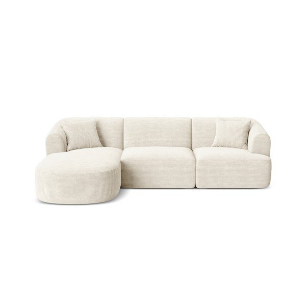 Divano angolare beige (con penisola a sinistra/con chaise lounge) con rivestimento in velluto a coste Campi – Cosmopolitan Design
