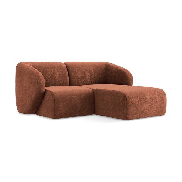 Divano angolare color terracotta (con penisola a destra/con chaise lounge) con rivestimento in ciniglia Lani – Makamii-image-1