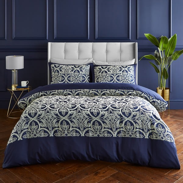 Biancheria da letto blu scuro per letto matrimoniale 200x200 cm Flock Trellis - Catherine Lansfield