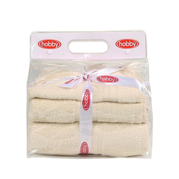 Set di 2 asciugamani e telo da bagno in cotone color crema Rainbow - Foutastic-image-2