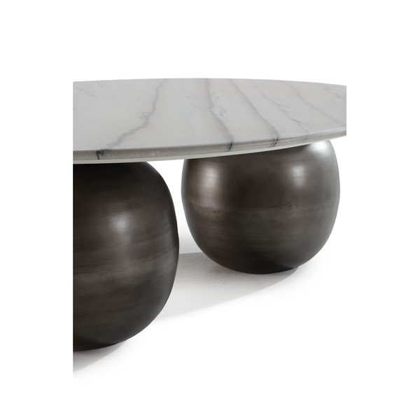 Tavolino da salotto rotondo bianco/nero con piano in marmo ø 120 cm Tanya – MOME-image-4