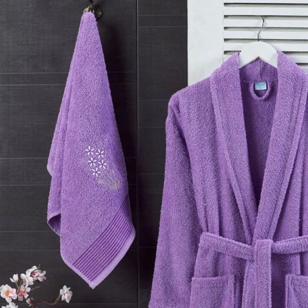 Set con accappatoio e asciugamano viola in cotone S e M – Mila Home-image-1