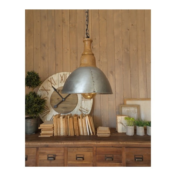 Lampada a sospensione in argento con zoccolo in legno , ⌀ 30 cm - Orchidea Milano