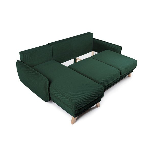 Divano angolare verde scuro allungabile/con contenitore con rivestimento in velluto a coste Tori – Bonami Selection-image-2