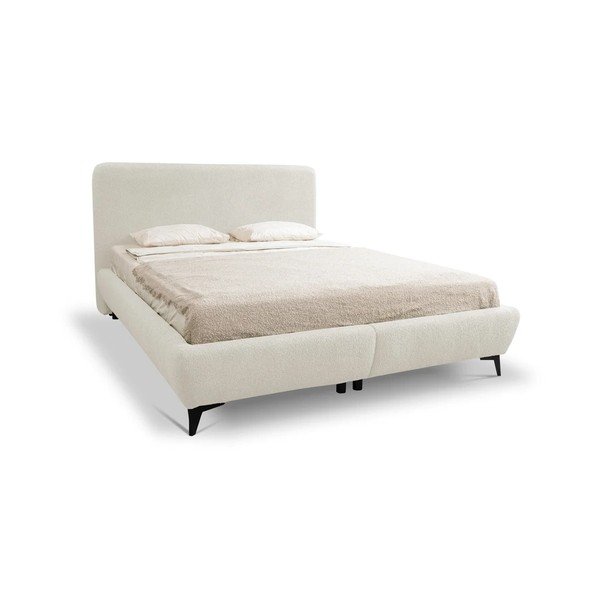 Letto matrimoniale imbottito beige con contenitore con rete inclusa 140x200 cm Makapu – Makamii
