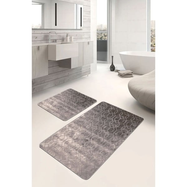 Set di tappetini per il bagno grigi in velluto 2 pz 60x100 cm – Mila Home-image-3