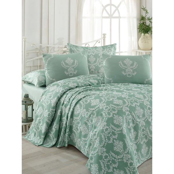 Copriletto in cotone verde per letto matrimoniale 200x200 cm Pure - Mijolnir-image-1