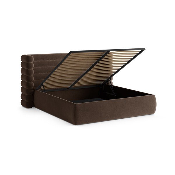 Letto matrimoniale imbottito marrone con contenitore con rete inclusa 200x200 cm Mount – Micadoni -image-2