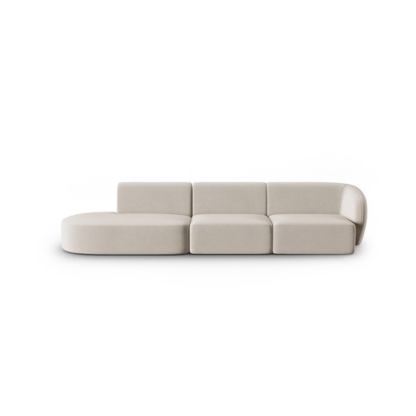 Divano beige con penisola a destra con rivestimento in velluto 311 cm Paolo – Milo Casa