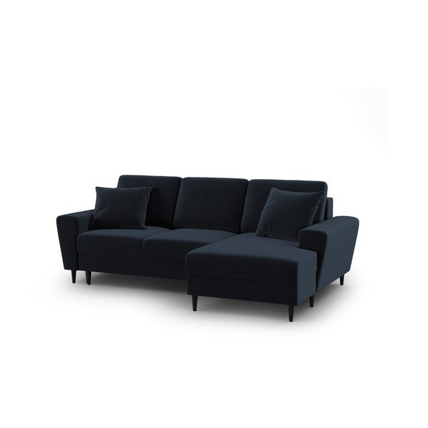Divano angolare blu scuro allungabile e con contenitore (con penisola a destra/con chaise lounge) con rivestimento in velluto Kyoto – Cosmopolitan Design-image-1