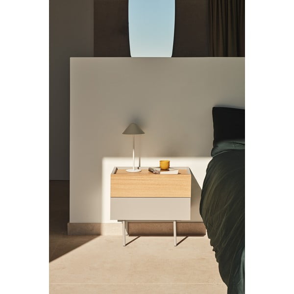 Comodino beige/tonalità naturale con decoro in rovere Otto - Teulat-image-1