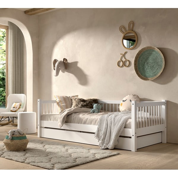 Letto per bambini in legno di faggio bianco con letto estraibile e contenitore 90x200 cm Forrest - Vipack-image-1
