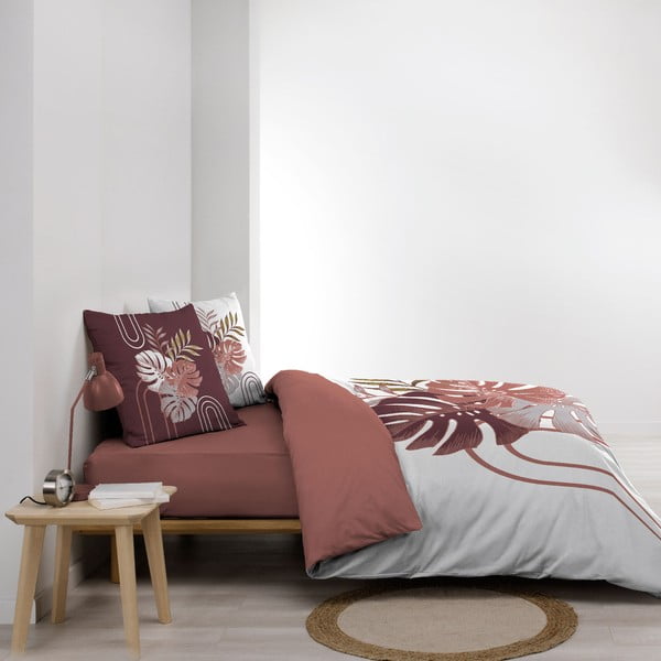 Set copripiumino e federa bianco/rosa in cotone per letto matrimoniale ed esteso 240x220 cm Astria – douceur d'intérieur-image-1