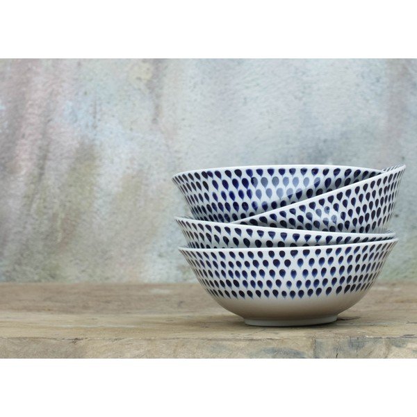Ciotola in gres bianco e blu Goccia, ø 17 cm Indigo - Nkuku-image-1