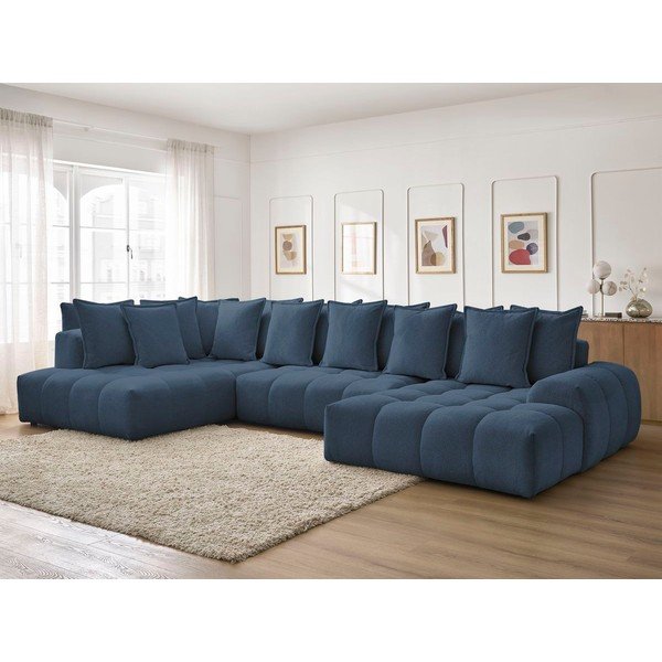 Divano angolare blu scuro allungabile e con contenitore (penisola a sinistra/a U) con rivestimento in ciniglia Everest – Bobochic Paris-image-1