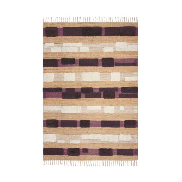 Tappeto in juta tessuto a mano di colore viola-naturale 120x170 cm Medina Blocks - Flair Rugs