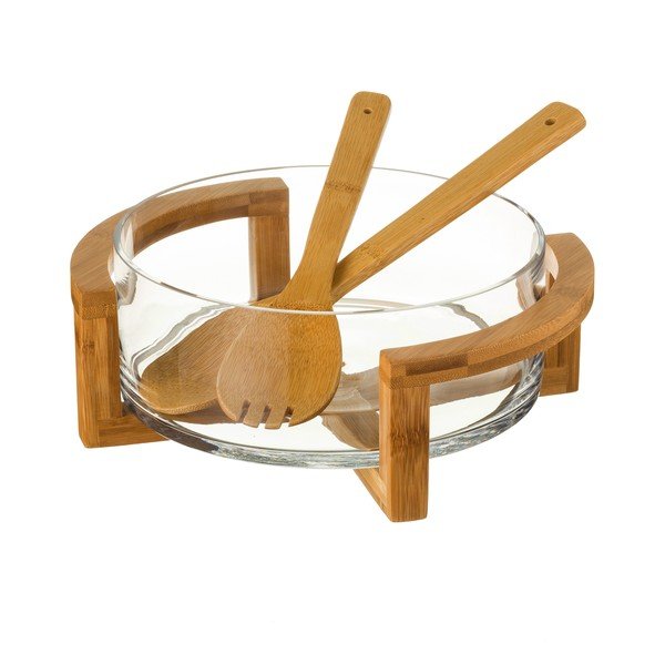 Set skleněné misky a 2 bambusových příborů Unimasa