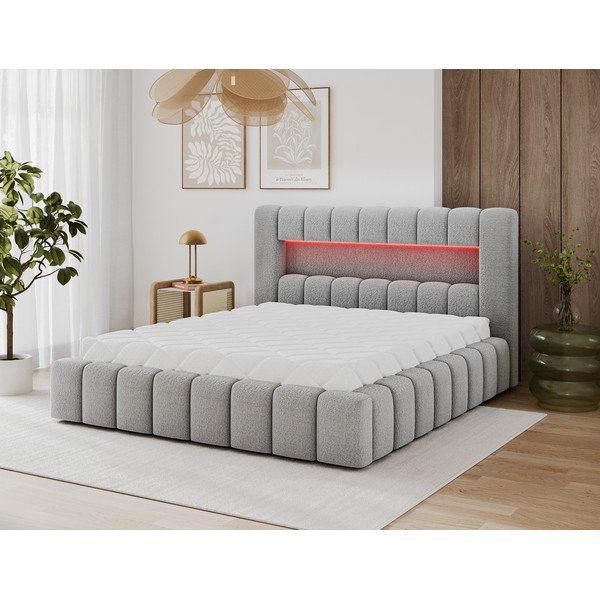 Letto matrimoniale imbottito grigio con contenitore con rete inclusa 140x200 cm Lamica – ELTAP-image-3
