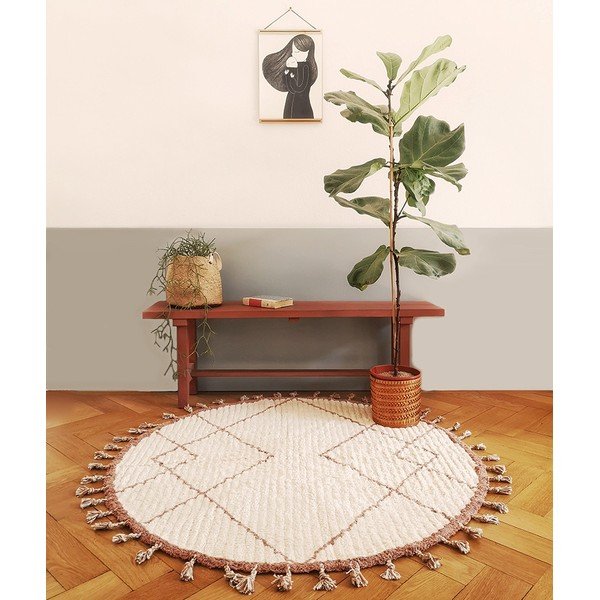 Tappeto a mano in cotone bianco e marrone, ø 120 cm Come - Nattiot-image-1