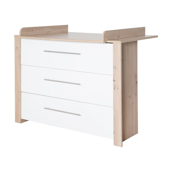 Cassettiera bassa per bambini in rovere con fasciatoio in colore bianco e naturale 112x98 cm - Roba