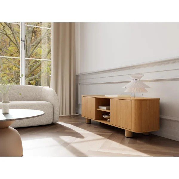 Mobile TV di colore naturale con effetto rovere 160x50x40 cm Atmore – Actona-image-2