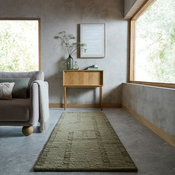 Passatoia verde in lana tessuta a mano 80x230 cm Harris Modula Wool – Flair Rugs-image-1