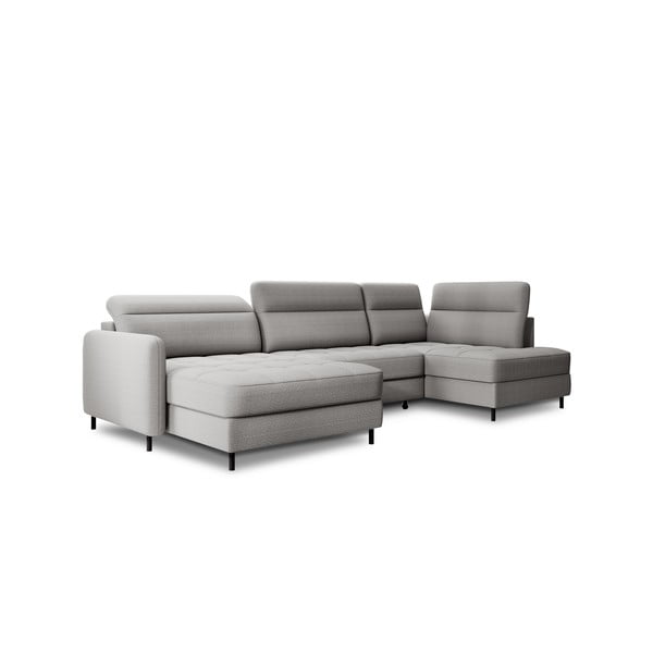 Divano angolare grigio chiaro allungabile/con contenitore (con penisola a destra/a U) e rivestimento in velluto Berrto – ELTAP