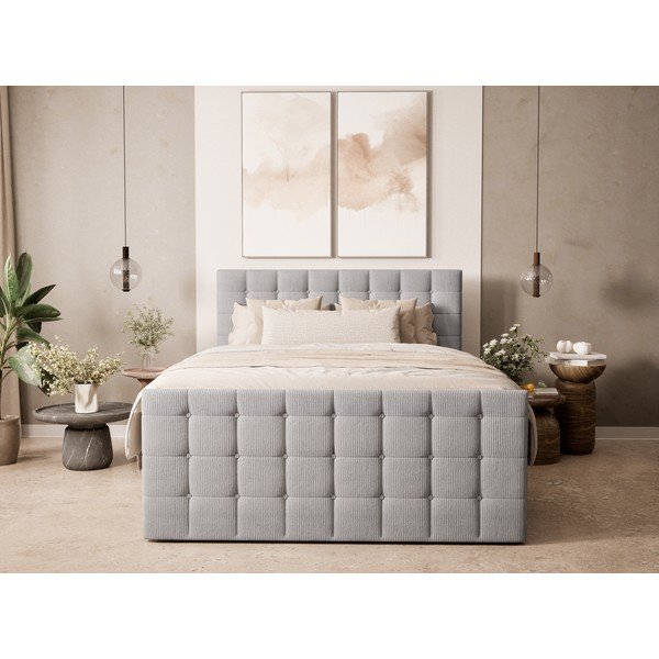 Letto boxspring grigio con contenitore 200x200 cm Tasca – Maison de Rêve-image-4