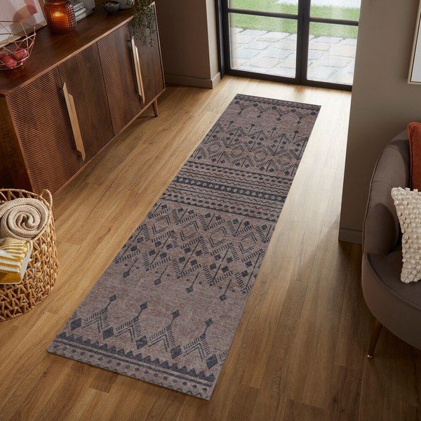 Tappeto lavabile marrone 57x230 cm MATCH NIKO JUTE LOOK - Flair Rugs-image-1