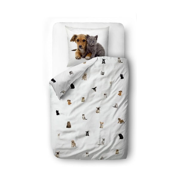 Set copripiumino e federa da bambini bianco in raso di cotone per letto singolo 135x200 cm The Cutest Ones – Butter Kings
