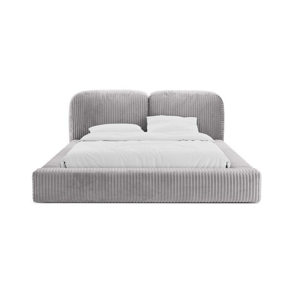 Letto matrimoniale imbottito grigio chiaro con contenitore con rete inclusa 160x200 cm Martina – Micadoni -image-4