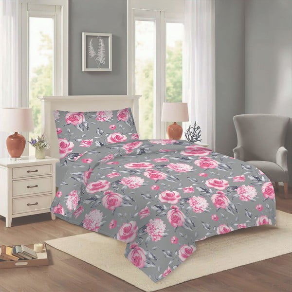 Biancheria da letto rosa/grigia in cotone per letto singolo 140x200 cm Dana – Cotton House