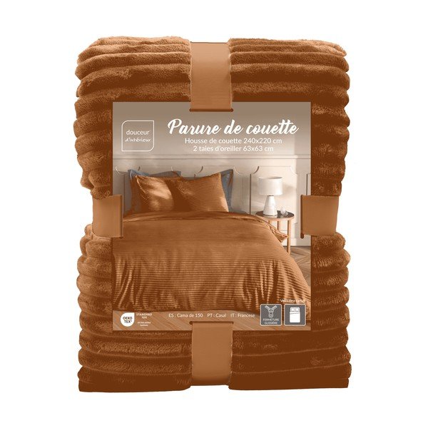 Set copripiumino e federa marrone chiaro in flanella per letto matrimoniale/per letto esteso 3 pezzi 240x220 cm Veloutea – douceur d'intérieur-image-4