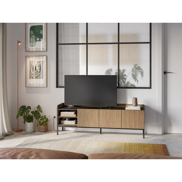 Mobile TV di colore naturale con effetto rovere 160x55x42 cm Adara – Marckeric-image-1