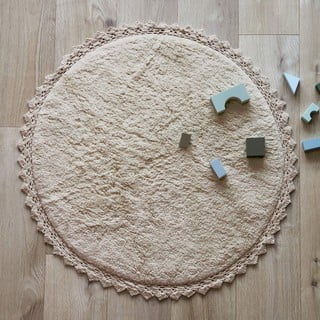 Tappeto rotondo color crema in cotone lavabile e tessuto a mano ø 110 cm Perla Sable – Nattiot