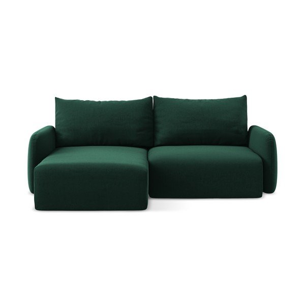 Divano angolare verde scuro allungabile/con contenitore (con penisola a sinistra/con chaise lounge) con rivestimento in velluto Kalena – Makamii