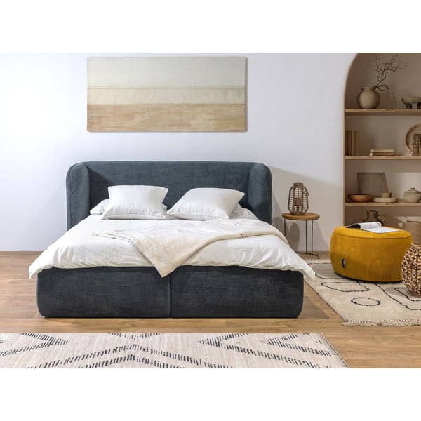 Letto matrimoniale imbottito blu scuro con contenitore con griglia 160x200 cm Louise - Bobochic Paris-image-3