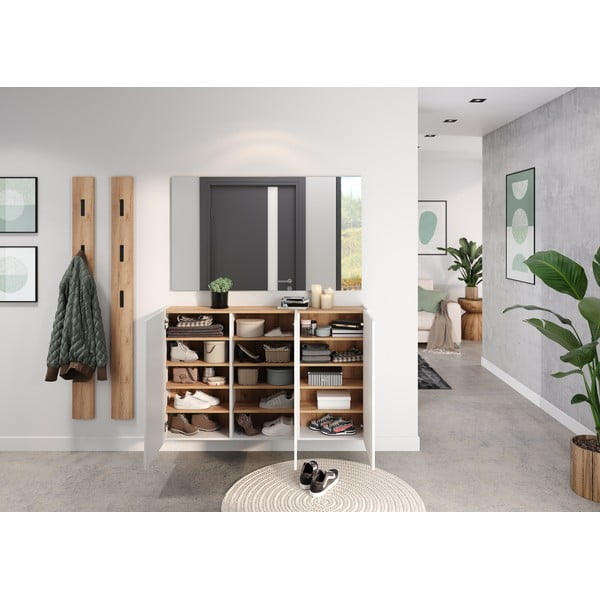 Armadietto bianco con effetto rovere da appendere 138x87x25 cm Libbiano – Germania-image-1