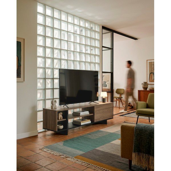 Mobile TV nero/di colore naturale con effetto rovere 160x44x36 cm Cequoia – Marckeric-image-1