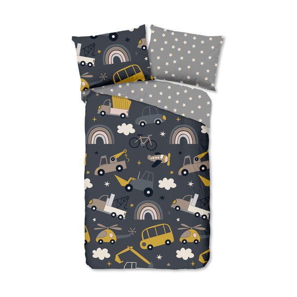 Set copripiumino e federa da bambini grigio in cotone per letto singolo 140x200 cm Rush – Good Morning