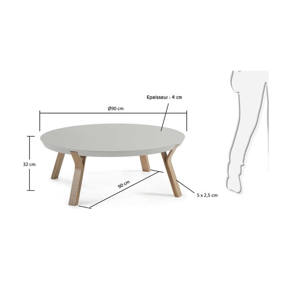 Tavolino grigio chiaro , Ø 90 cm Solid - Kave Home-image-2