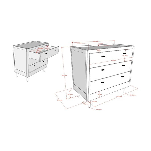 Cassettiera per bambini bianca in faggio massiccio 100x95x55 cm Forrest – Vipack-image-3