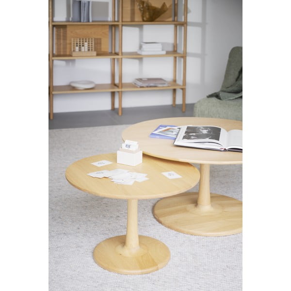 Tavolino rotondo in rovere decorato in colore naturale 90x90 cm Hobart - Rowico-image-2