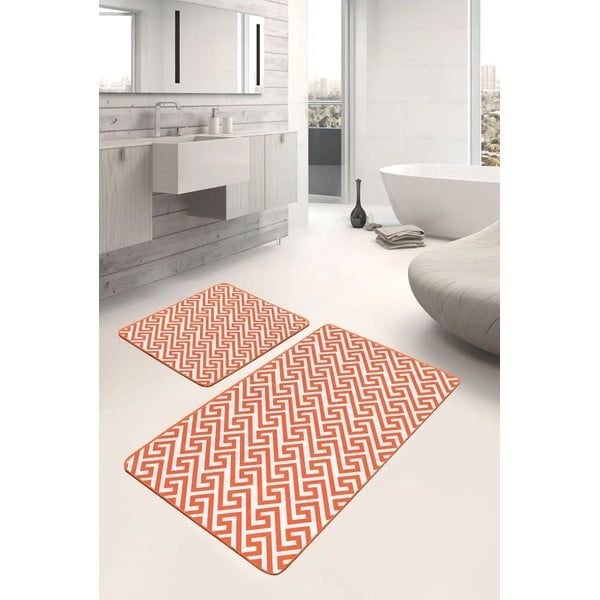 Set di tappetini per il bagno arancioni in velluto 2 pz 60x100 cm – Mila Home-image-1